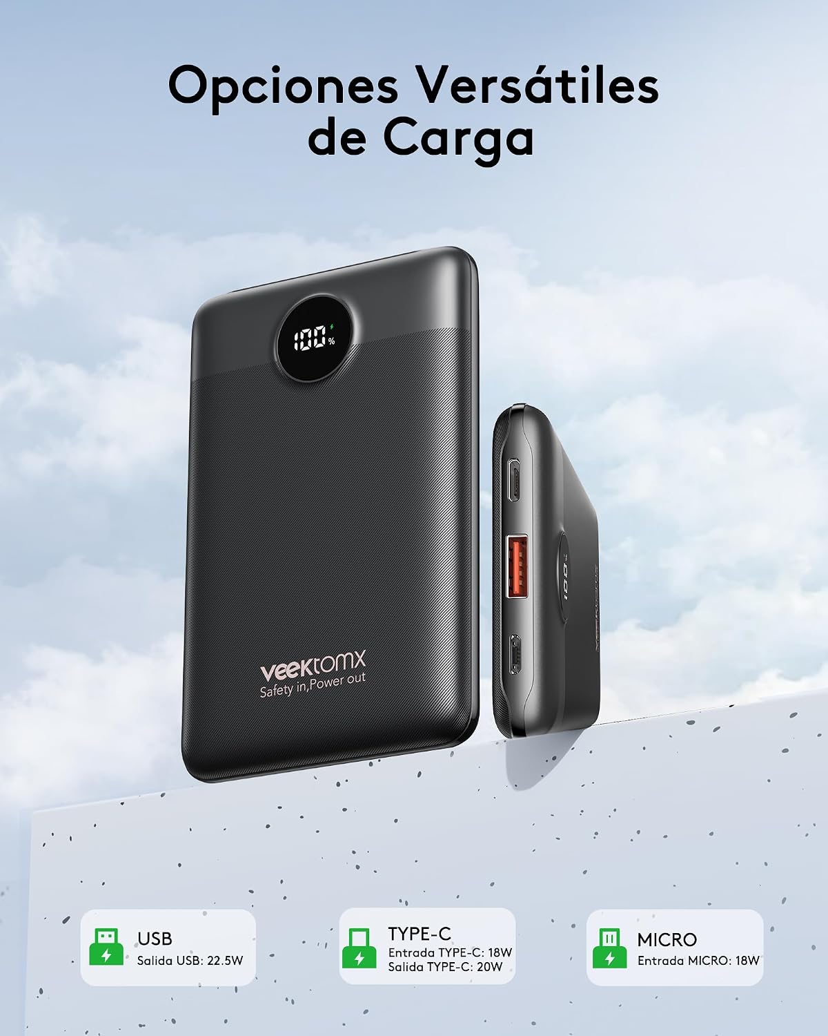 VEEKTOMX Mini Power Bank 10000mAh powerbank 22.5W PD3.0 QC3.0 Quick Charge USB C Portable Charger, mały rozmiar z 2 portami ładowania, kompatybilny z iPhone 15/iPad/Mini fan/Galaxy
