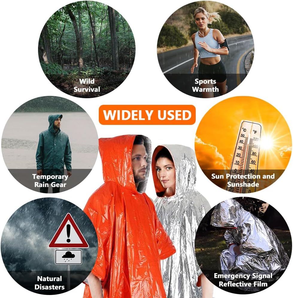 flintronic Termiczny śpiwór survivalowy z mylaru, 3 sztuki, z kapturem, termiczny, wodoszczelny, wiatroszczelny, na kemping, wędrówki, do aktywności na świeżym powietrzu