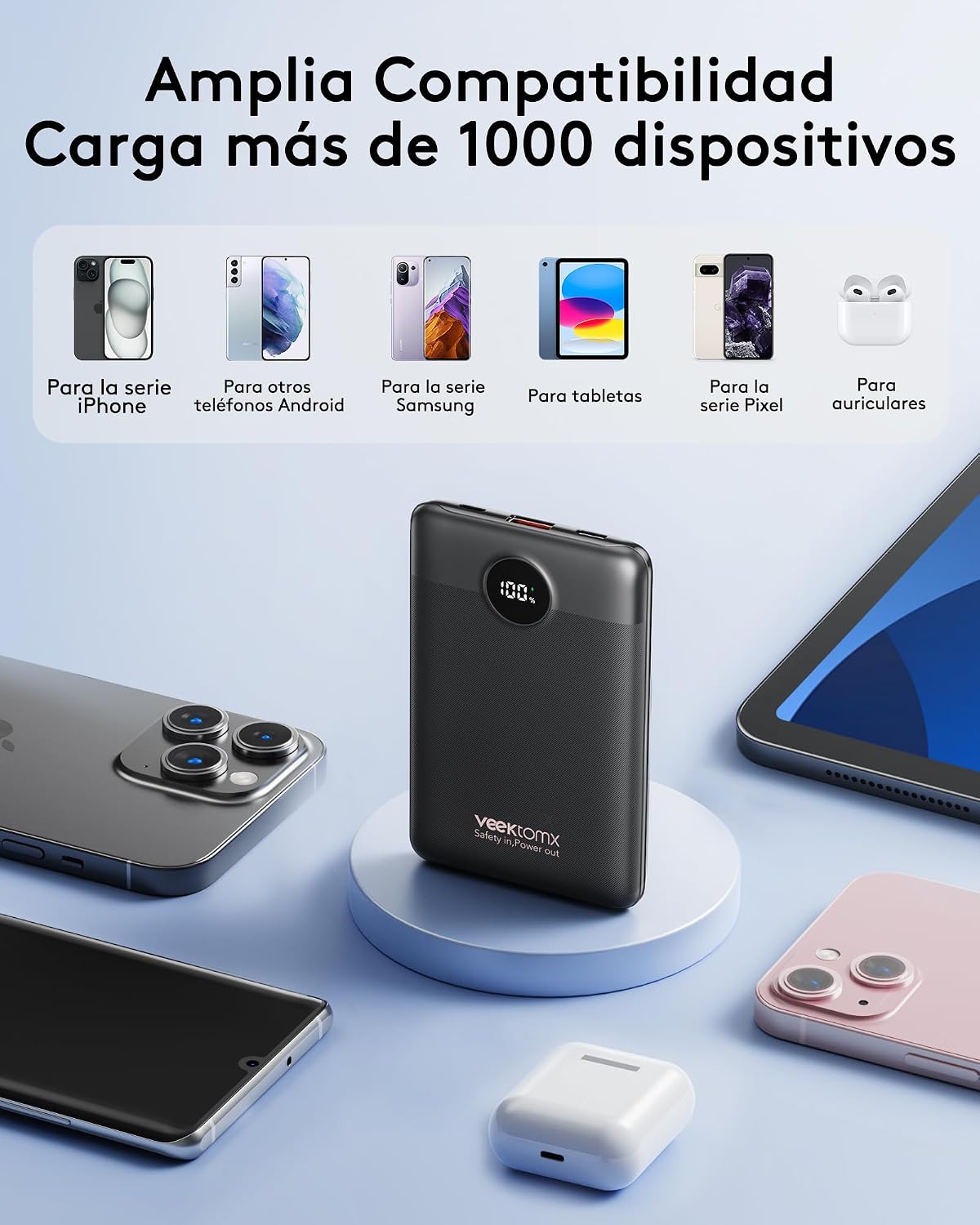 VEEKTOMX Mini Power Bank 10000mAh powerbank 22.5W PD3.0 QC3.0 Quick Charge USB C Portable Charger, mały rozmiar z 2 portami ładowania, kompatybilny z iPhone 15/iPad/Mini fan/Galaxy