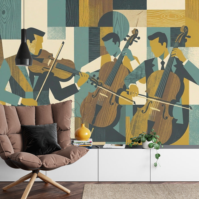 Fototapeta Ekspresja Smyczka: Skrzypce w Stylu Mid-Century Modern