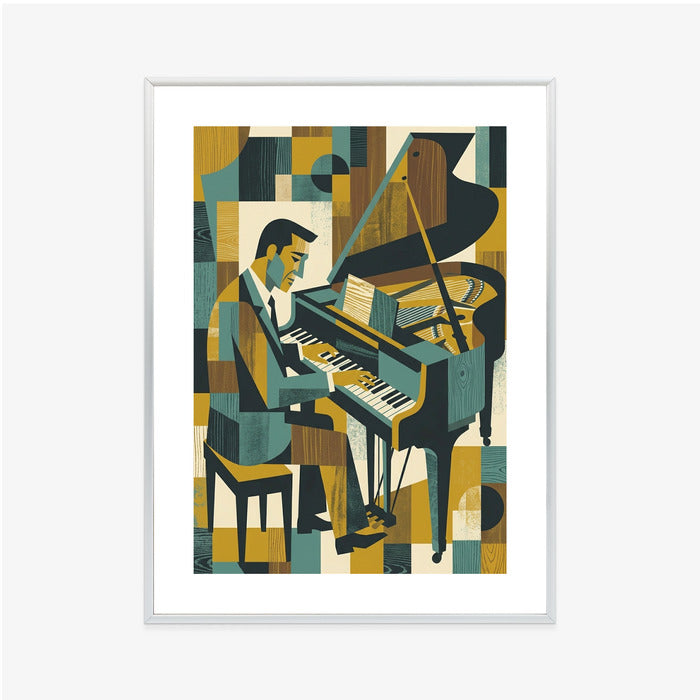 Plakat Harmonia Rytmu: Fortepian w Stylu Retro-Kubizmu