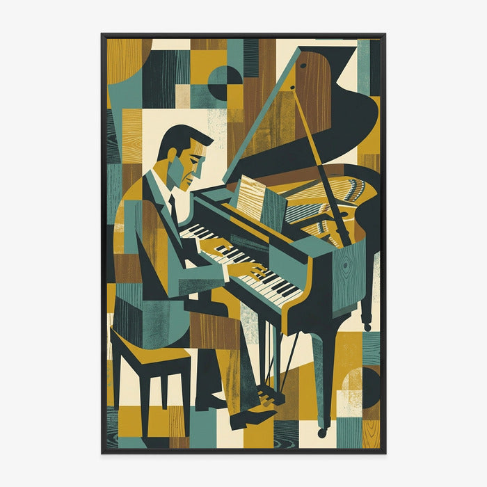 Plakat Harmonia Rytmu: Fortepian w Stylu Retro-Kubizmu