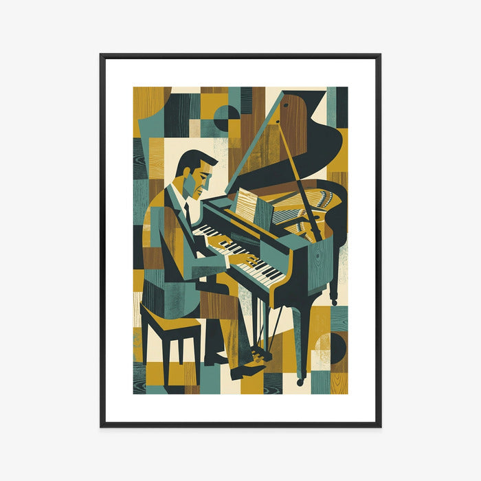 Plakat Harmonia Rytmu: Fortepian w Stylu Retro-Kubizmu