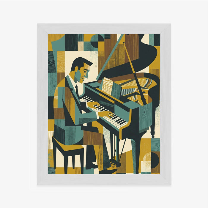 Plakat Harmonia Rytmu: Fortepian w Stylu Retro-Kubizmu