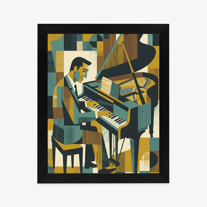 Plakat Harmonia Rytmu: Fortepian w Stylu Retro-Kubizmu