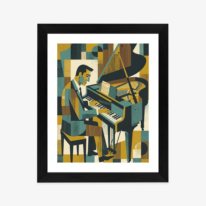Plakat Harmonia Rytmu: Fortepian w Stylu Retro-Kubizmu