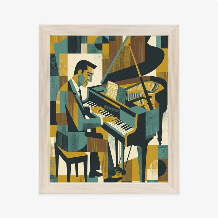 Plakat Harmonia Rytmu: Fortepian w Stylu Retro-Kubizmu