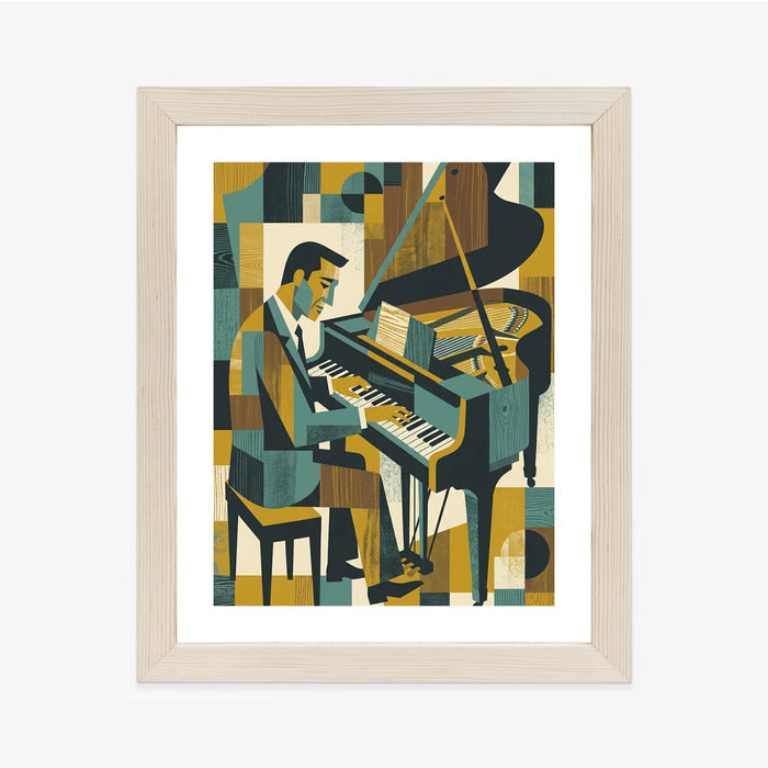 Plakat Harmonia Rytmu: Fortepian w Stylu Retro-Kubizmu