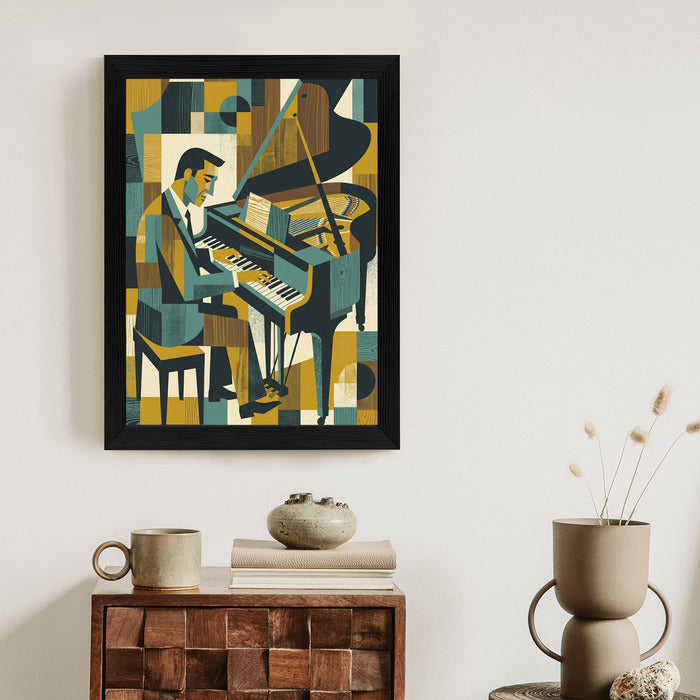 Plakat Harmonia Rytmu: Fortepian w Stylu Retro-Kubizmu