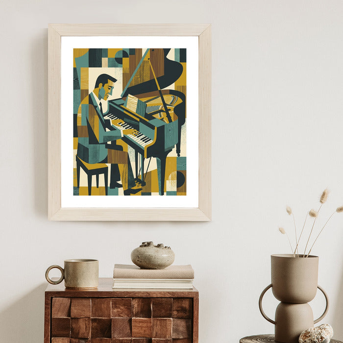 Plakat Harmonia Rytmu: Fortepian w Stylu Retro-Kubizmu
