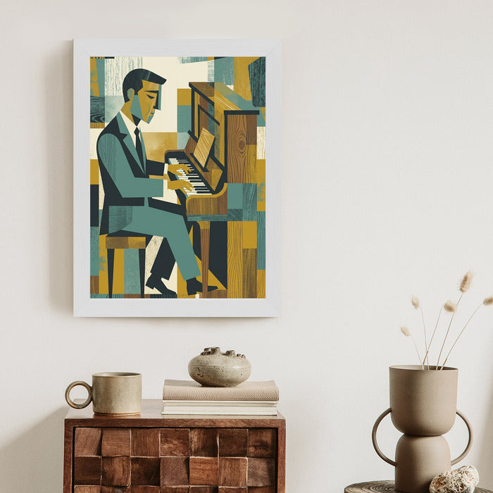 Plakat Dusza Melodii: Pianino w Stylu Mid-Century Modern