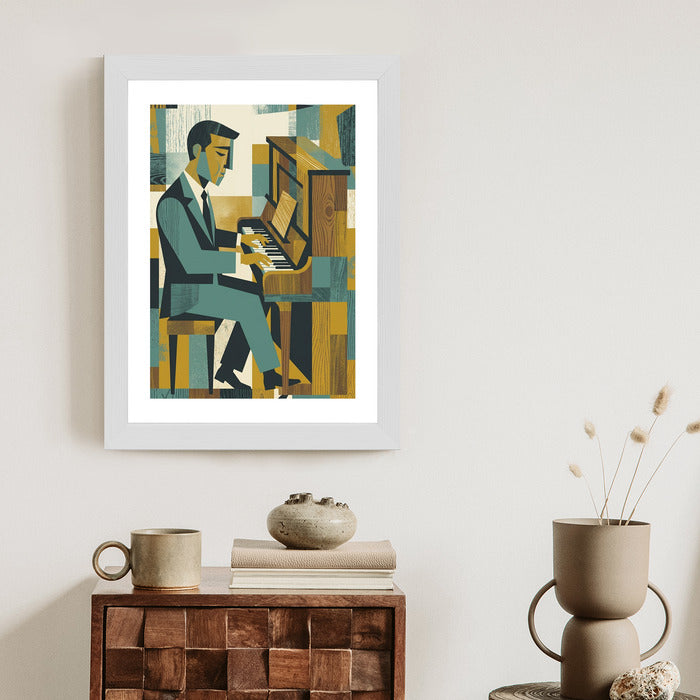 Plakat Dusza Melodii: Pianino w Stylu Mid-Century Modern