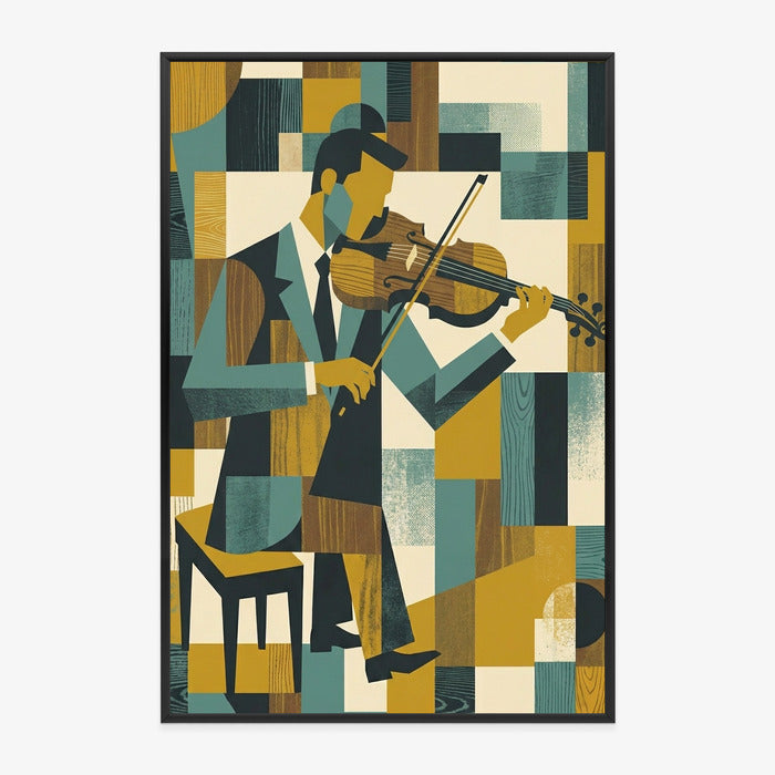 Plakat Aksamitne Brzmienie: Altówka w Stylu Retro-Kubizmu