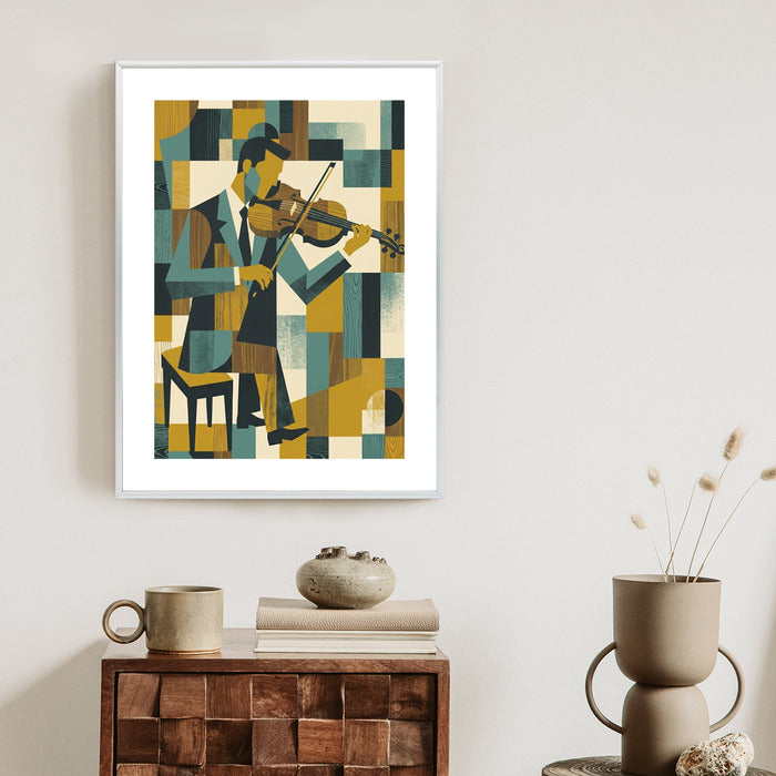 Plakat Aksamitne Brzmienie: Altówka w Stylu Retro-Kubizmu