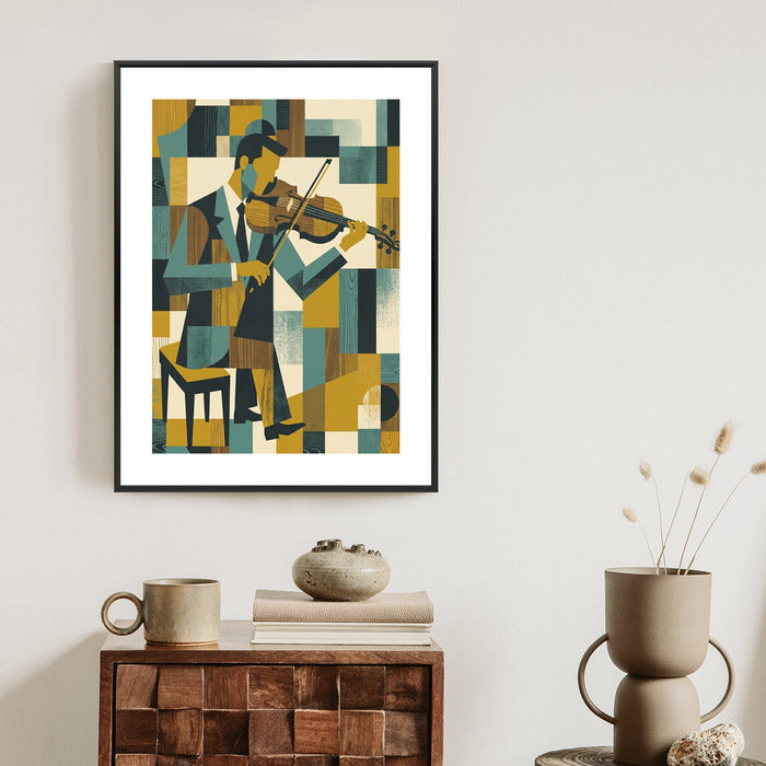 Plakat Aksamitne Brzmienie: Altówka w Stylu Retro-Kubizmu