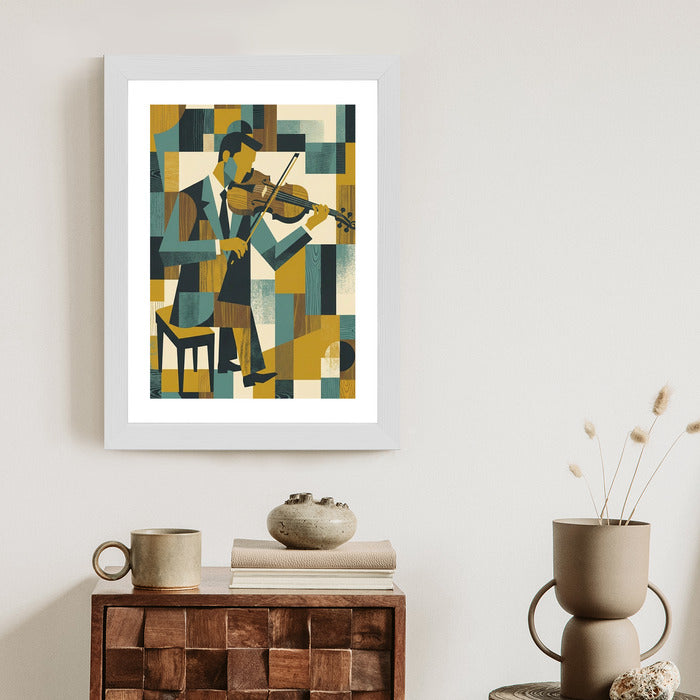 Plakat Aksamitne Brzmienie: Altówka w Stylu Retro-Kubizmu