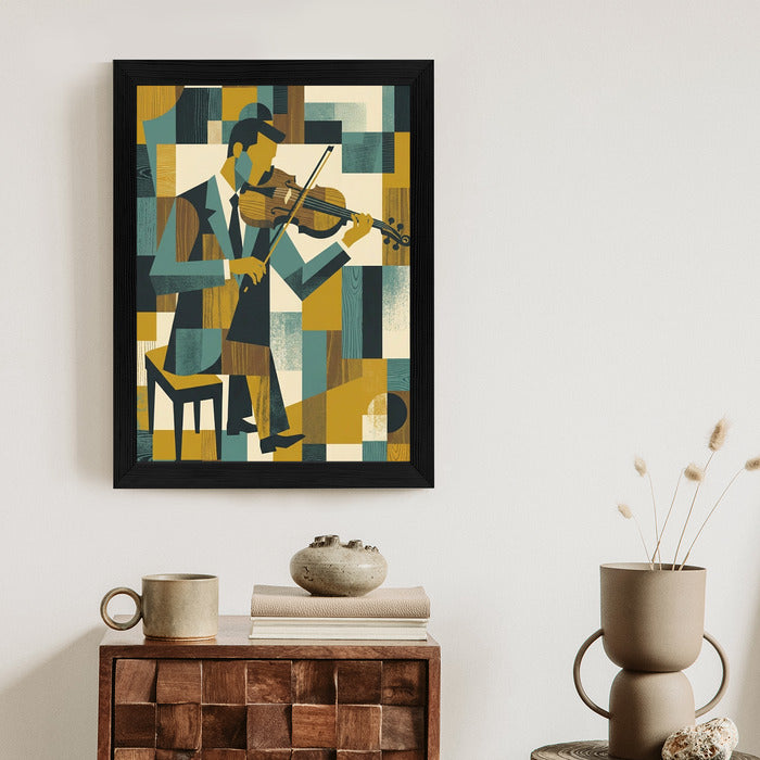 Plakat Aksamitne Brzmienie: Altówka w Stylu Retro-Kubizmu