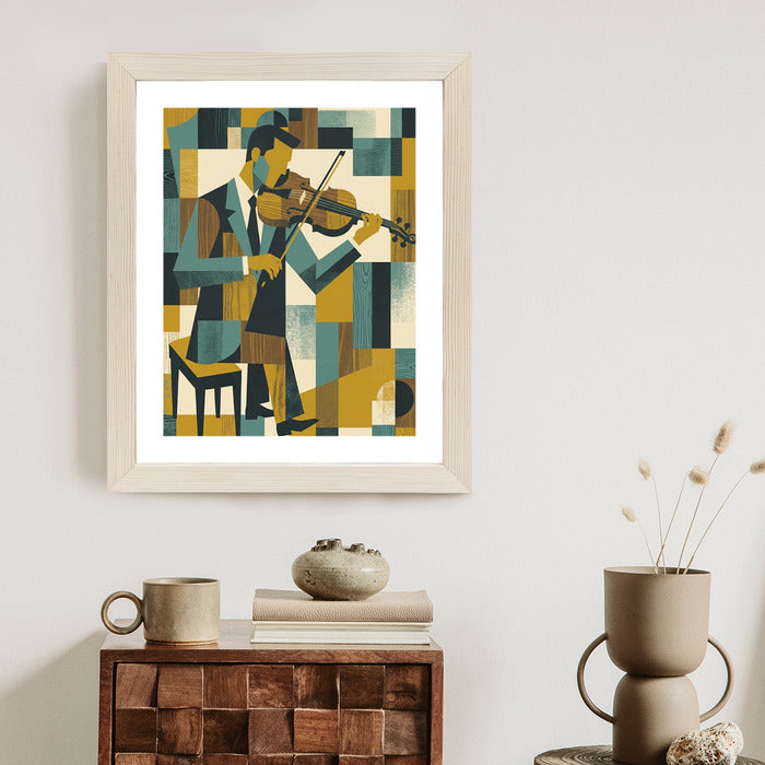 Plakat Aksamitne Brzmienie: Altówka w Stylu Retro-Kubizmu
