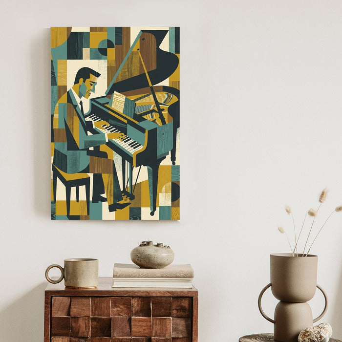 Plakat Harmonia Rytmu: Fortepian w Stylu Retro-Kubizmu