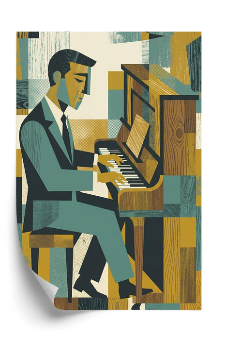 Plakat Dusza Melodii: Pianino w Stylu Mid-Century Modern