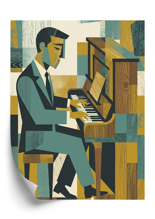 Plakat Dusza Melodii: Pianino w Stylu Mid-Century Modern