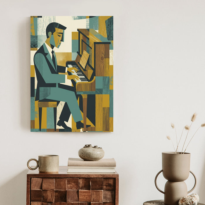 Plakat Dusza Melodii: Pianino w Stylu Mid-Century Modern