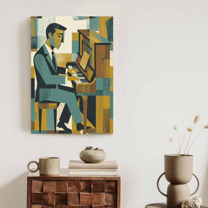 Plakat Dusza Melodii: Pianino w Stylu Mid-Century Modern