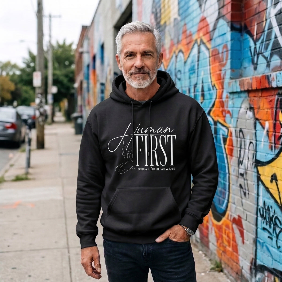 Bluza z Kapturem „Human First” – Heavyweight Hoodie - Czarna